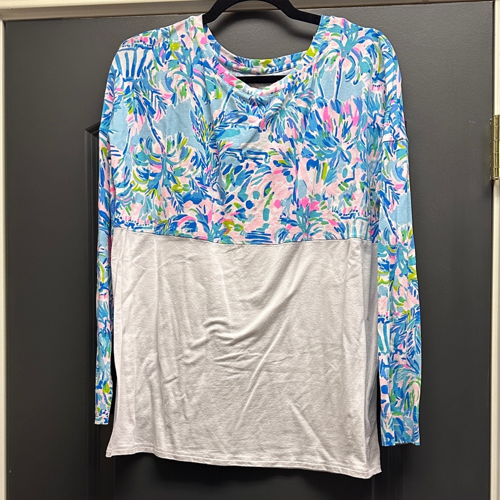 Lilly Pulitzer Blue and Pink Floral Long Sleeve Top